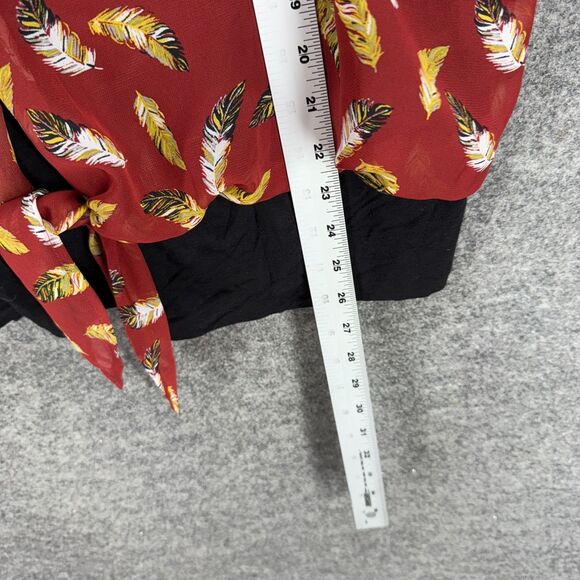 Alyx Blouse Women 0X Plus Red Feather Print Short Sleeve Round Neck Casual - Picture 6 of 7